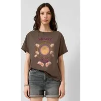 QS Kurzarmshirt T-Shirt Gewaschenes Print-Shirt mit überschnittener Schulter