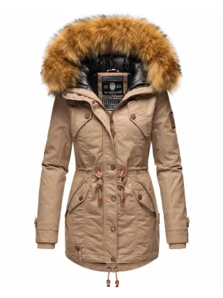 Marikoo Damen Winterjacke mit abnehmbarem Kunstfellkragen & Taillenzug