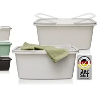 Hausfelder Wäschekorb Wäschewanne 58x37x25cm (Weiß, 2 Wannen, 35 l) (Set, 2 St., 2 x Wäschewanne), mit klappbaren Henkeln, mit Griffen, 35 Liter