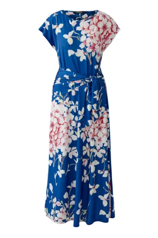Miss Lagotte - Maxikleid mit floralem Allover-Muster und Bindegürtel blau/pink - Gr. - 38