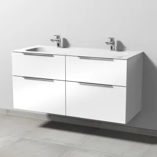 Sanipa 3way Keramik-Set Finion Keramik-Doppelwaschtisch und Unterbau mit 4 Auszügen, Weiß-Glanz UF40478