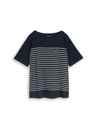 Tom Tailor - Plus Size - T-Shirt mit Streifenmuster sky captain blue - Gr. - 46