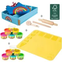 roba® Knete roba x Play-Doh nachhaltiges Spielset mit Knete - Starterset (Set XXL, Extragroße 3D-Kreativmatte, 12 Knetdosen, FSC-Holzwerkzeuge, Box), Pädagogisch wertvoll & spielbereit - Für Kinder ab 3 Jahren