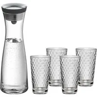 WMF Wasserkaraffe Basic Set Wasserkaraffe mit 4 Gläsern, (1x Glaskaraffe (Füllmenge 1,0 l, Höhe 29 cm), 4x Trinkglas (Füllmenge 275 ml, Höhe 14 cm), 5-tlg., 1x Glaskaraffe (1,0 l, Höhe 29 cm), 4x Trinkglas (275 ml, Höhe 14 cm)