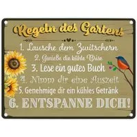 speecheese Metallschild Regeln des Gartens Metallschild im rustikalen Stil