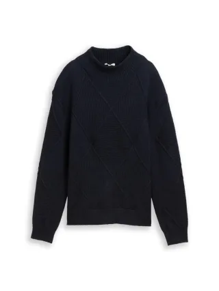 Tom Tailor - Loose Fit Strickpullover mit Stehkragen blau - Gr. - L