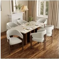 Flieks Polsterstuhl Metallgestell in Holzoptik Walnussfarbe&Eichenfarbe, Leinenstoff-Bezug (Set, 6 St), 2er Set Esszimmerstühle Armlehnstühle Wohnzimmerstuhl Beige