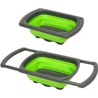 OSTWOLKE Seiher mit ausziehbaren Griffen Sieb über der Spüle für Nudeln, Gemüse, Obst, PP+TPR, ausziehbar, faltbar
