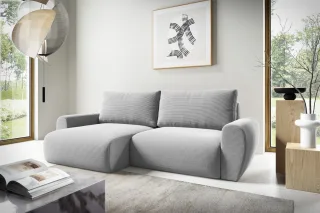 Ecksofa Schlafsofa GALAN Stoff Poso Hellgrau Ottomane Links