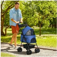 PawHut Hundebuggy Hundewagen klappbar bis 4 kg Katzenbuggy mit Netzfenster, (Haustierwagen, 1-tlg), für kleine Hunde und Katzen, Oxford Blau 67 x 45 x 96 cm