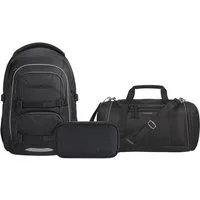 coocazoo Schulranzen Schulrucksack-Set PORTER, Black Coal 3-teilig (3-teilig), ergonomisch, Körpergröße: 135 - 180 cm, Easy-Grow-System