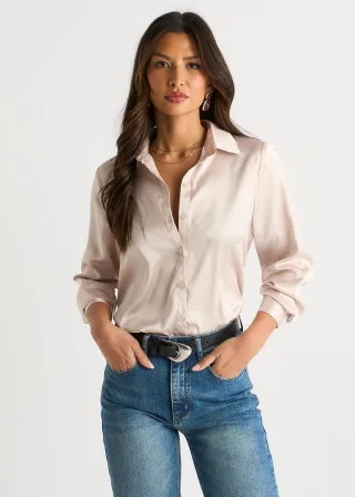 Oyester Satin Loose Fit Button Through Shirt