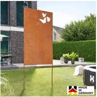 HOME DELUXE Sichtschutzelement BUTTERFLY - Made in Germany - 180 cm x 100 cm, (mit Pfosten), Strapazierfähig und wetterbeständig, Dekoschild, Rostschild