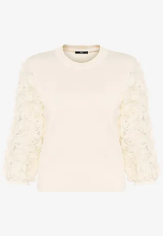 zero - Feinstrickpullover mit 3D Blüten eggnog - Gr. - 38