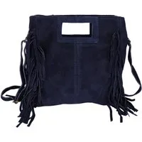 MIRROSI Umhängetasche Damen Crossbody Bag, Echtleder Made In Italy, wunderschöne Fransen (23x24x7cm) aus Wildleder
