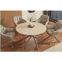 riess-ambiente Esstisch ALPINE 120cm natur/champagner greige - Travertin-Keramik, Metall, rund (Einzelartikel, 1-St), mit Sterngestell & Platz für 4 Personen – ideal für Esszimmer & Küche