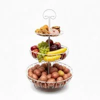 relaxdays Obstschale Obst Etagere 3 Etagen, Eisen, weiß