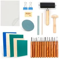 OSTWOLKE Taschenmesser Lino-Schneid und Druckset Blockdruck Starter Kit mit Stempelblock, (1 St)