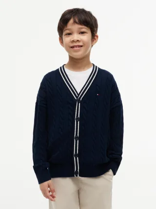 COTTON POLO TIPPING CARDIGAN Dark Night Navy - Gr. - 12