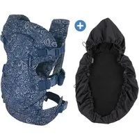 Infantino BKids Babytrage Flip Advanced - Navy Floral, Baby Bauchtrage Rückentrage ab Geburt von 3,6-14,5 kg mit Regenschutz