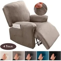 BTTO Relaxsesselhusse Sesselhussen Relaxsesselhusse Samt,Stretch Sesselbezug,4 Teile, für Komplett,Fernsehsessel Liege Sessel Im Wohnzimmer,Schlafzimmer
