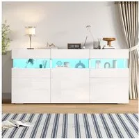 Merax Sideboard mit LED-Lichtleiste, Anrichte in Weiß mit Hochglanzfront (1 St., 140*40.5*66.5cm), Wohnzimmerschrank Kommode mit 3 Türen, 7 Ablagefächern, Acryl-Elemente