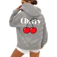 RMK Hoodie Damen Pullover Cherry Kirsche Kapuzenpullover Loose Fit Oversize mit Baumwolle