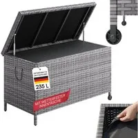 STEELSØN Aufbewahrungsbox Serion Gartenkiste aus Polyrattan (grau, 110 x 55 x 60 cm, mit Rollen), herausnehmbare Innenplane, wetterfeste Gartenbox mit Metallgestell