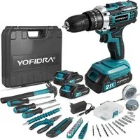 Yofidra Akku-Bohrschrauber 21V Akkuschrauber Set 60Nm Akku Bohrmaschine mit 2 x Akkus, max. 1600 U/min, 25+3 Drehmomentstufen, 1600 RPM(2-Gang), 10mm Bohrfutter