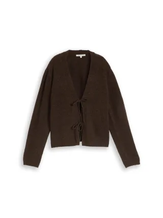 Denim Tom Tailor - Cosy Cardigan mit Schleifen cool dark brown melange - Gr. - M