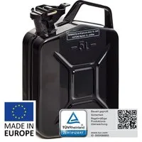 BW Benzinkanister Metall Kraftstoffkanister 5 Liter - Schwarz - RAL 9005 (nach NATO Standard, Made in Europe), TÜV-geprüft und UN-Zulassung