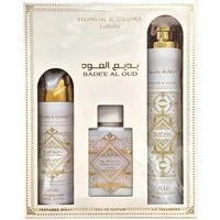 Lattafa Duft-Set Badee Al Oud Honor & Glory EDP SET + Parfümzerstäuber (leer) Set