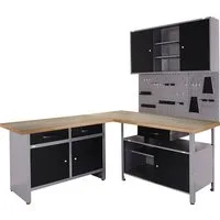 ONDIS24 Werkstatt-Set Basic One, 2x Werkbank, 1x Werkstattschrank, 3x Lochwand