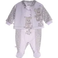 La Bortini Strampler Stramplerhose Hemdchen Set Baby Anzug in Grau mit Bärchen aus reiner Baumwolle, 44 50 56 62 68 74