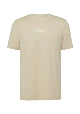 s.Oliver Red Label - T-Shirt aus Baumwolljersey mit Label-Print und Crew Neck beige - Gr. - S