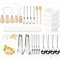 Refined Living Besteck-Set 95tlg Charcuterie Board Zubehör Käsemesser Set mit Holzgriff für Party, Edelstahl, Kochbesteck-Set Buttermesser-Set Geschirr Schüssel for Platter Making
