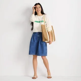 Leichte Jeans-Bermudashorts mit Bundfalten, Damen,  Blau, Baumwolle, by Lands' End