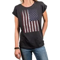MAKAYA Print-Shirt Damen USA Flagge Vintage Amerika Fahne Tunika Top Sommer Oberteile (Kurzarm, schwarz, grau, blau) große Größen