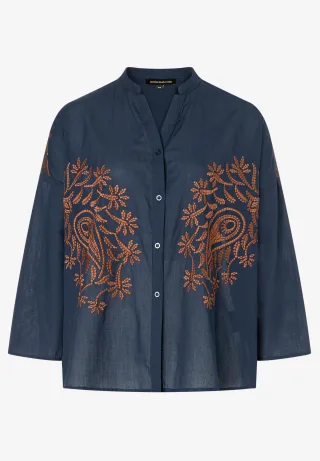 MORE & MORE - Bluse mit Stickerei blau - Gr. - 38