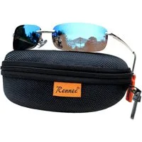 Rennec Sonnenbrille Schmal Rechteckig Klein Damen Herren Brille mit Hardcase (Leichtes Edelstahl Gestell mit Federscharniere) Gläser UV400 Getönt oder Verspiegelt