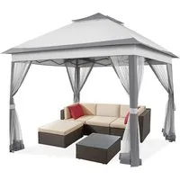 Yaheetech Faltpavillon Höhenverstellbarer Gartenpavillon mit Dach 3,3x3,3 m/ 4x4m, mit 4 Seitenteilen, Zelt mit Moskitonetz & Doppeldach & Tragetasche