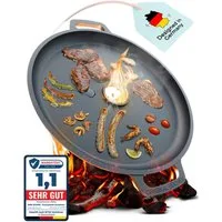 Drei Eichen Grillplatte Feuerplatte aus Gusseisen mit Tropfschutz. Ø35cm. Plancha Raketenofen (Stück, 1x Plancha Grillplatte aus Gusseisen Ø 35 cm, Stärke 5 mm Loch Ø 4 cm), Aufsatz / Plancha Grillplatte aus Gusseisen, rund Ø 35 cm, Stärke 5 mm