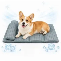 Srvillg Hundematte Hundekühlmatte mit Abnehmbarem Kissen, Kühlende Tiermatte, Waschbar, Atmungsaktiv mit Ice-Seide & PP Baumwolle