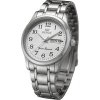 S&T Design Quarzuhr Herren Uhr Edelstahl Armbanduhr Herrenuhr, (Geschenkebox (Etui), inkl. Armbandkürzer & Etui), Männer Uhr 3Bar Wasserdicht Datum Große Ziffern Zahlen Analog