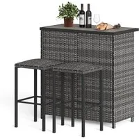 GarveeMore Essgruppe Polyrattan Garten-Barset, 3-teiliger Bartisch, Gartenmöbel-Sitzgruppe, RattanBar,Tresentisch,Barset,Gartentheke,Barhocker,Barstuhl,Sitzgruppe