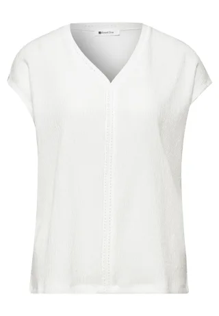 Street One - T-Shirt mit Strukturmix und Tape off white - Gr. - 38