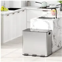 HOMCOM Mülltrennsystem Soft-Close, herausnehmbar, Deodorant-Deckel, Edelstahl, Silber