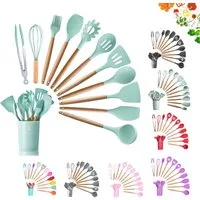 Faizee Möbel Kochbesteck-Set Küchenhelfer Set 12tlg Silikon Kochbesteck Holzgriff Küchenutensilien (12-tlg)