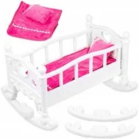 kinderplay Puppenwiege Puppenwiege mit Bettwäsche – 2in1 Schaukelbett – Rollenspielspaß (Set)