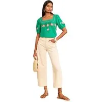 Love & Roses Kurzarmbluse Love & Roses bestickte Bluse mit Carrée-Ausschnitt (1-tlg)